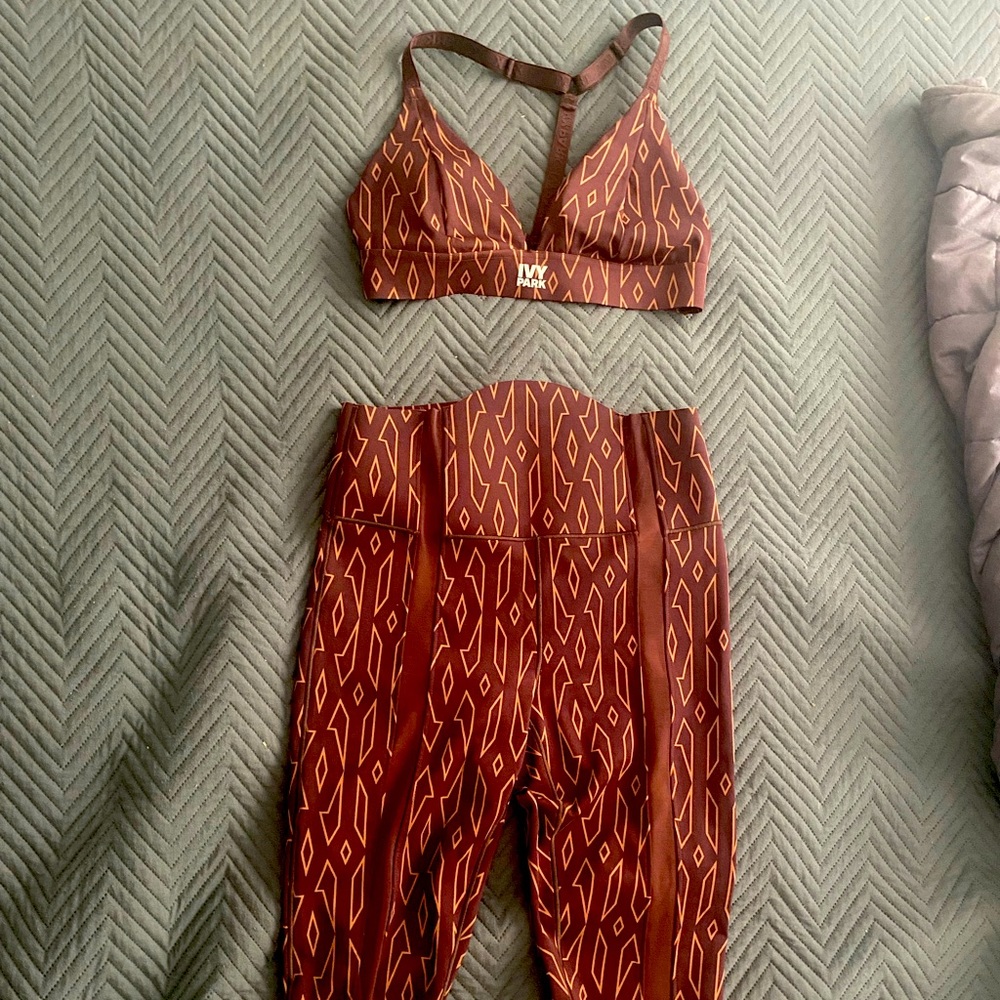 Brown and wild red bra and tight set from the Icy Park collection.